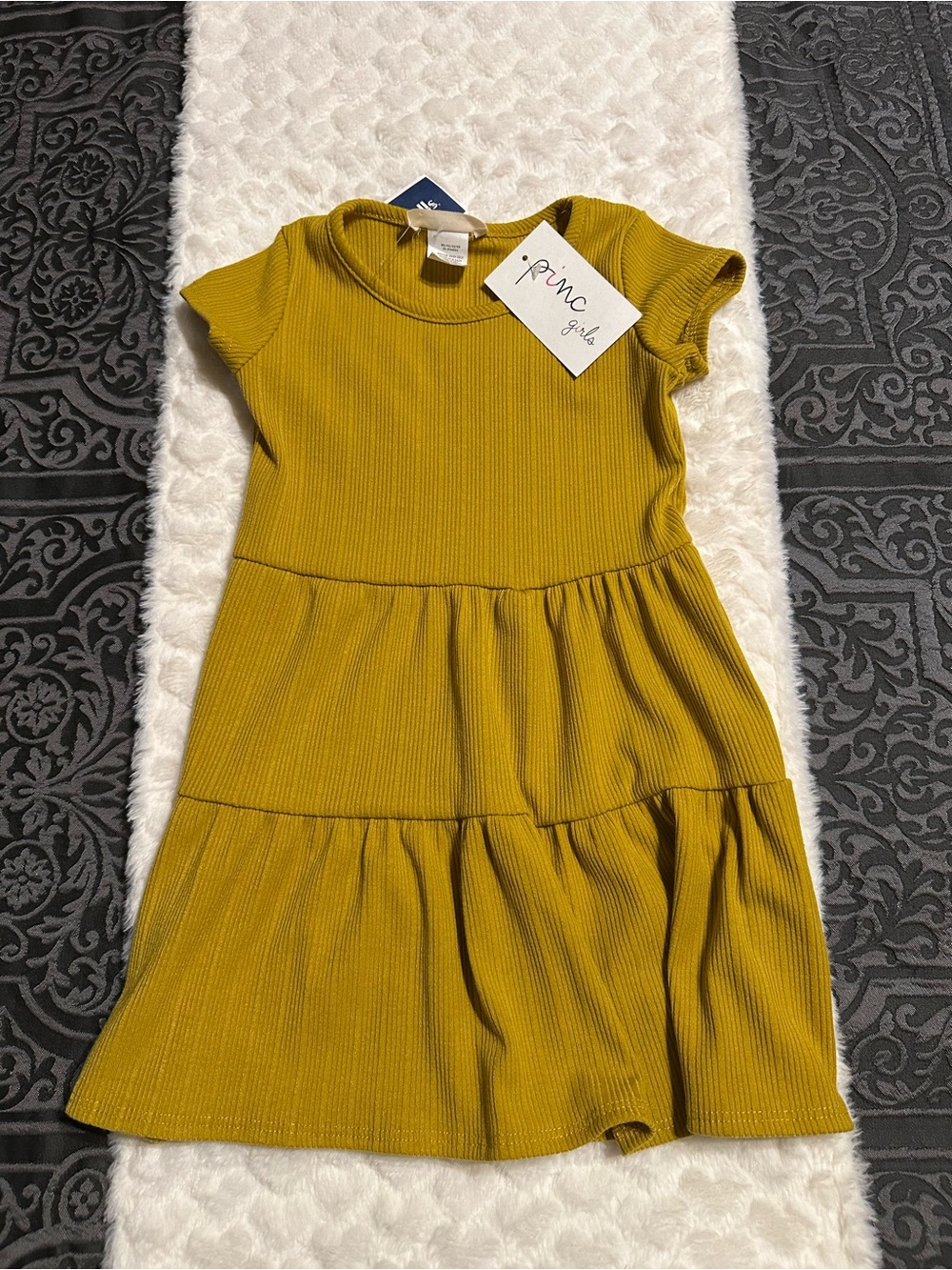 Pinc Girls Mustard Ribbed Tiered Dress